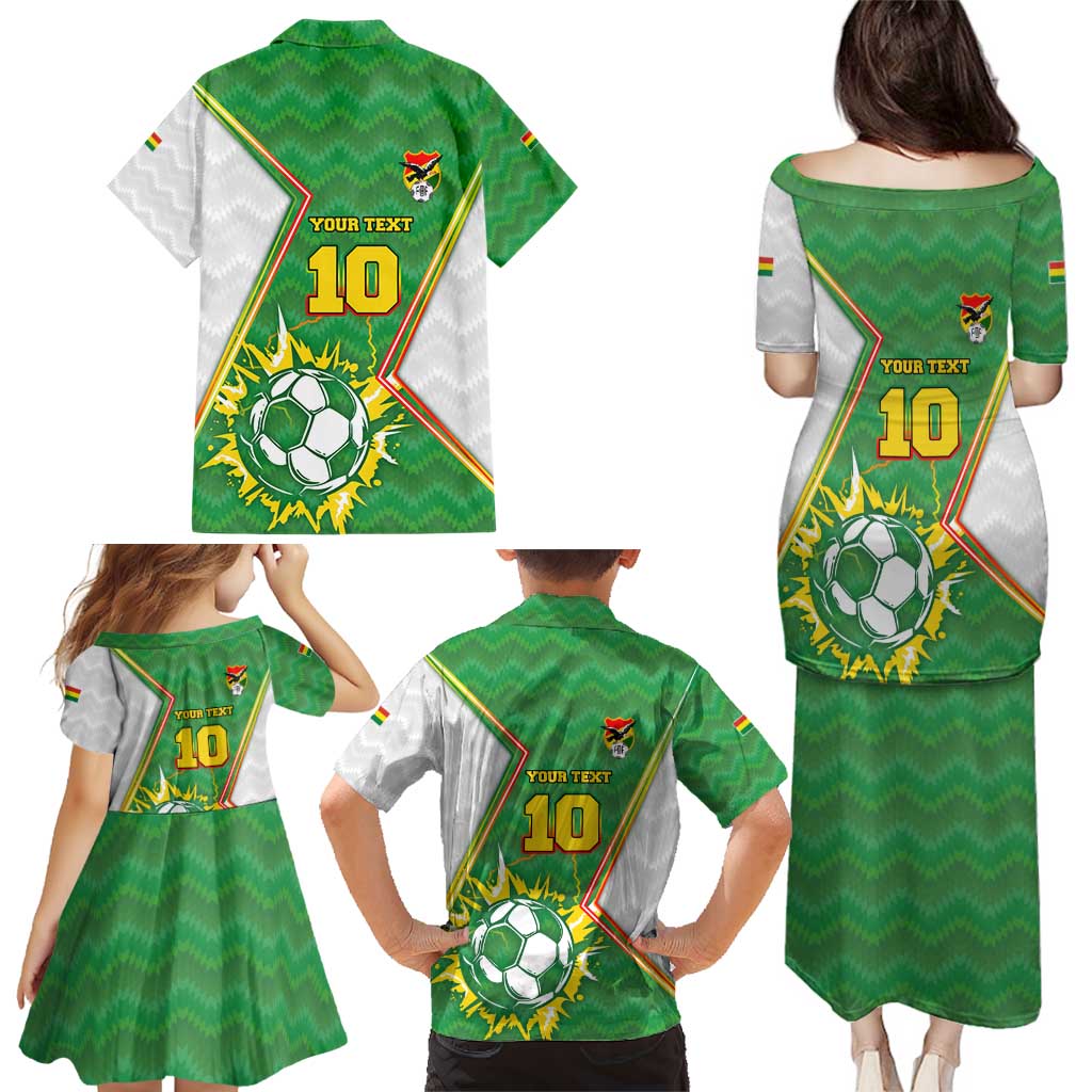 Personalized Bolivia La Verde Soccer Family Matching Puletasi and Hawaiian Shirt with Number and Flaming Ball Graphic TS04
