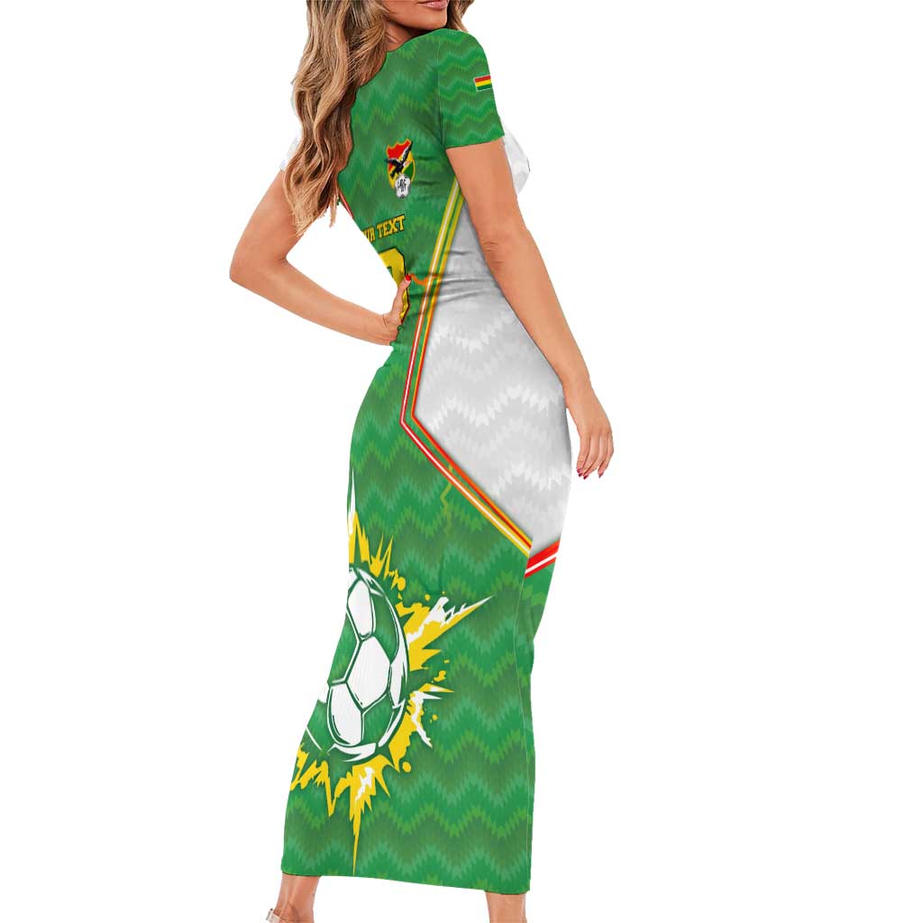 Personalized Bolivia La Verde Soccer Family Matching Short Sleeve Bodycon Dress and Hawaiian Shirt with Number and Flaming Ball Graphic TS04