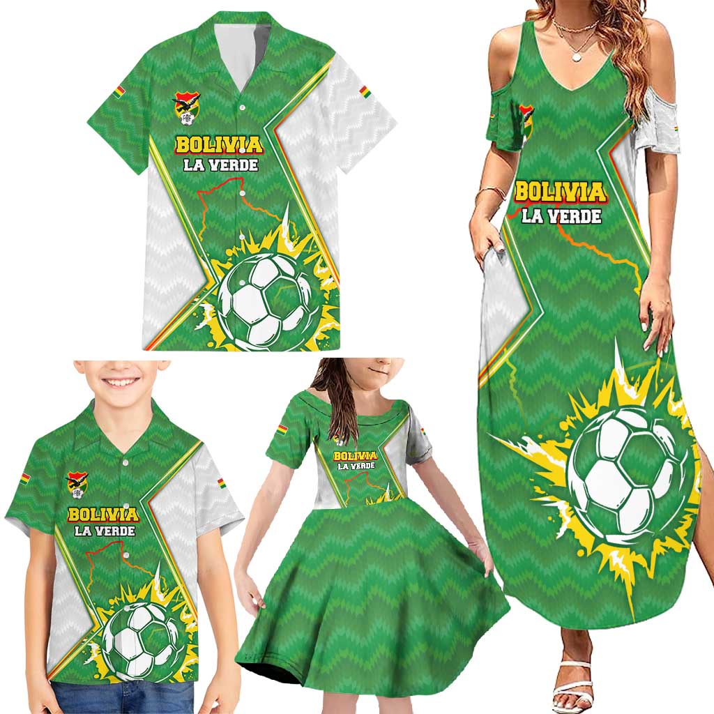 Personalized Bolivia La Verde Soccer Family Matching Summer Maxi Dress and Hawaiian Shirt with Number and Flaming Ball Graphic