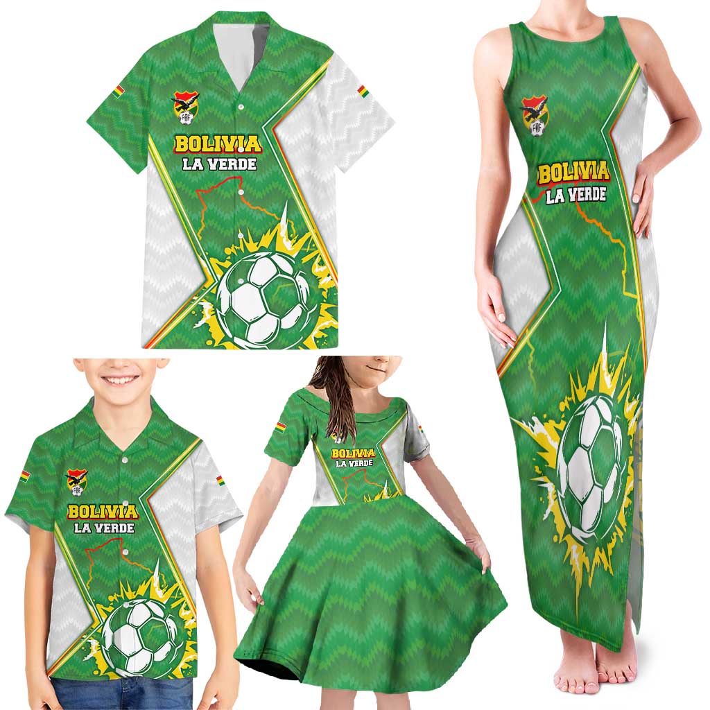 Personalized Bolivia La Verde Soccer Family Matching Tank Maxi Dress and Hawaiian Shirt with Number and Flaming Ball Graphic