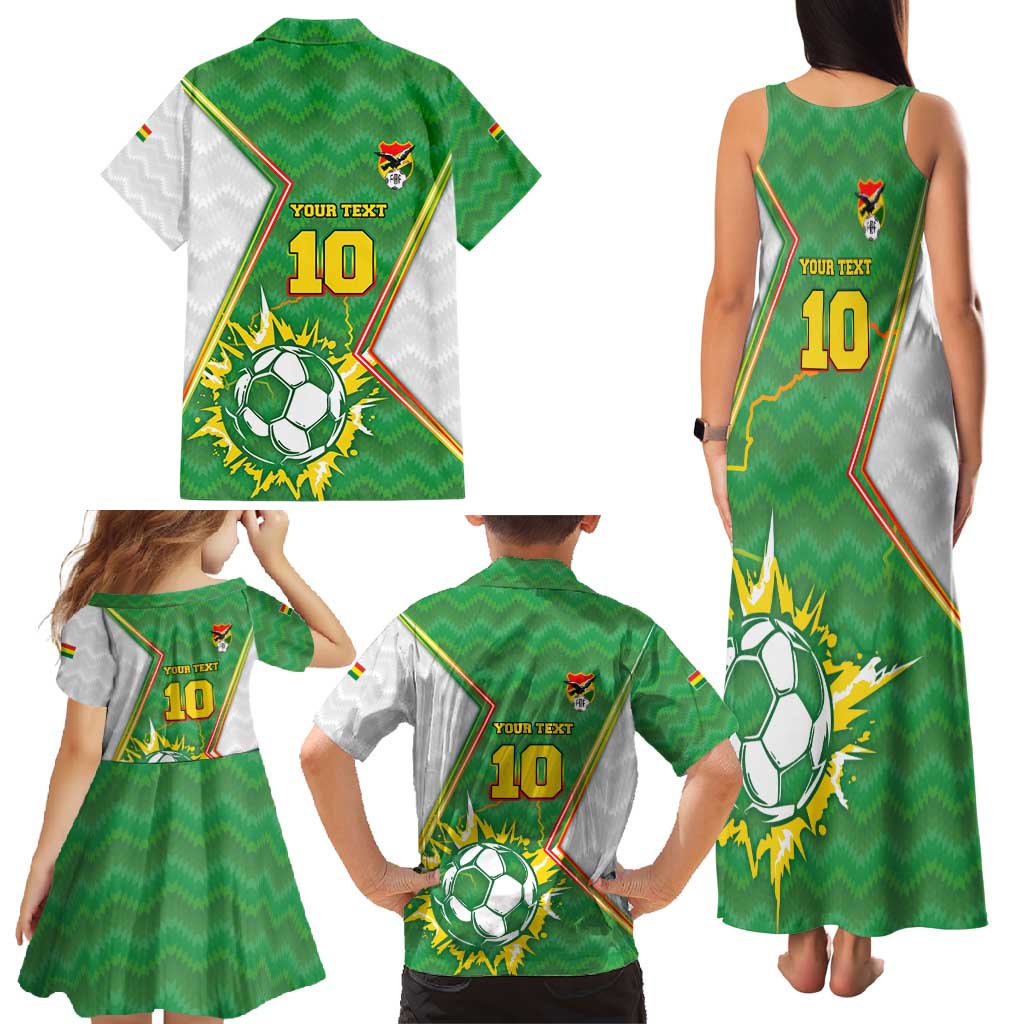 Personalized Bolivia La Verde Soccer Family Matching Tank Maxi Dress and Hawaiian Shirt with Number and Flaming Ball Graphic TS04