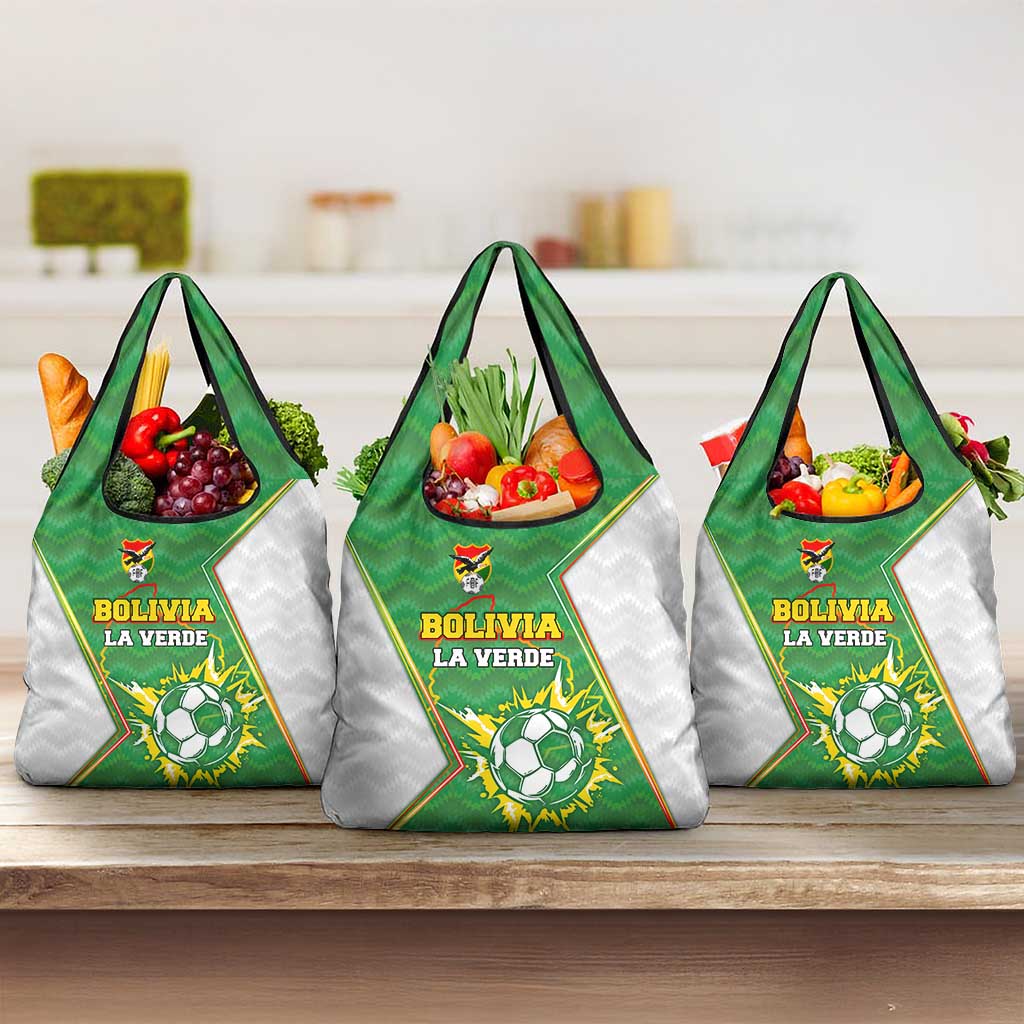 Bolivia La Verde Soccer Grocery Bag with Number and Flaming Ball Graphic