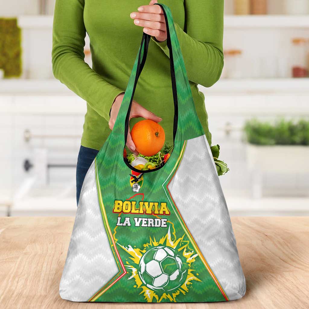 Bolivia La Verde Soccer Grocery Bag with Number and Flaming Ball Graphic