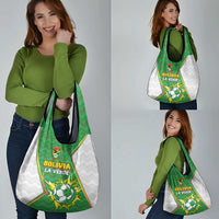 Bolivia La Verde Soccer Grocery Bag with Number and Flaming Ball Graphic