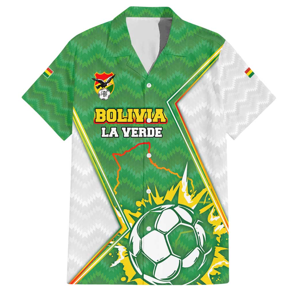 Personalized Bolivia La Verde Soccer Hawaiian Shirt with Number and Flaming Ball Graphic