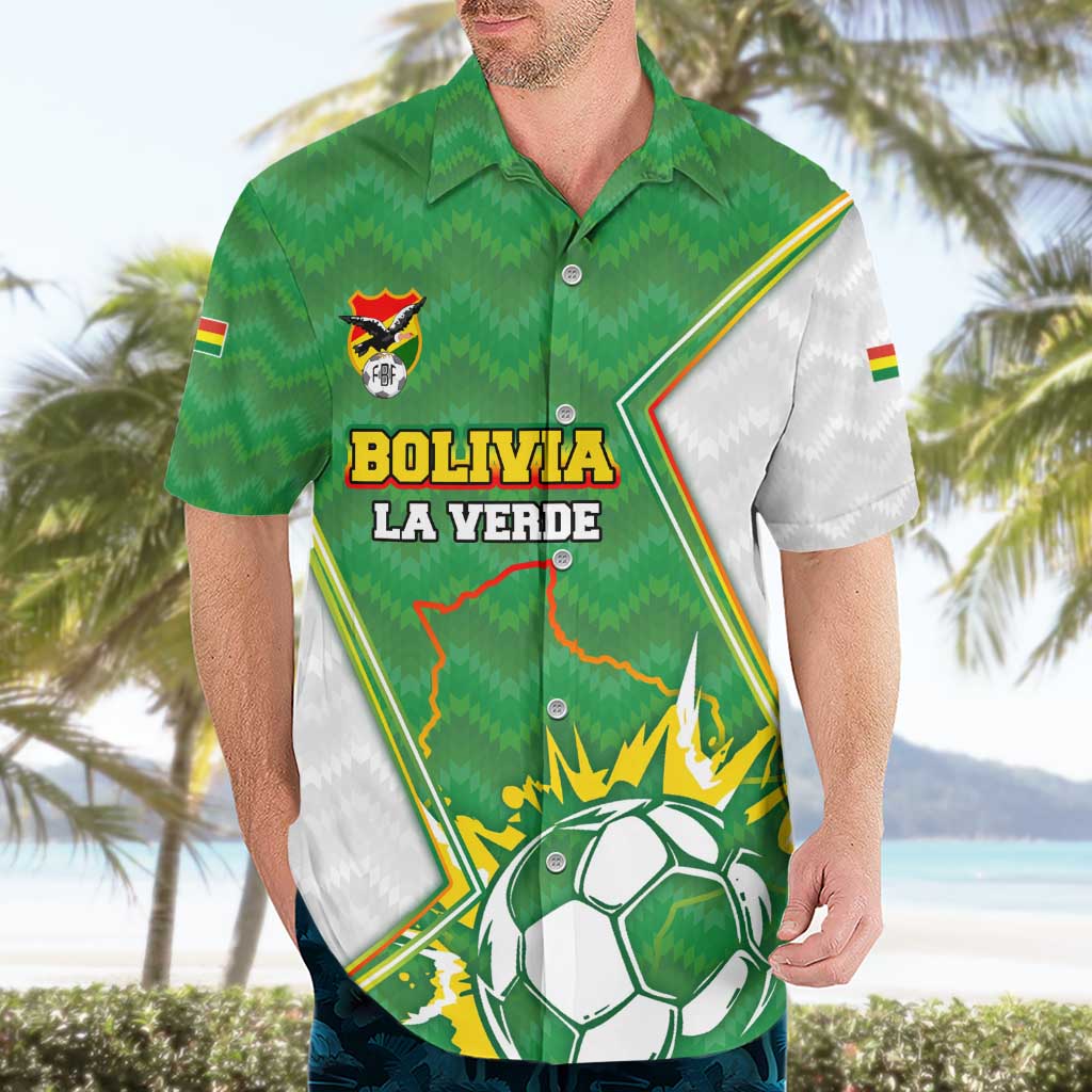 Personalized Bolivia La Verde Soccer Hawaiian Shirt with Number and Flaming Ball Graphic