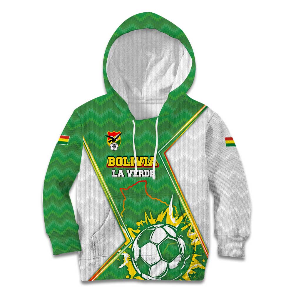 Personalized Bolivia La Verde Soccer Kid Hoodie with Number and Flaming Ball Graphic