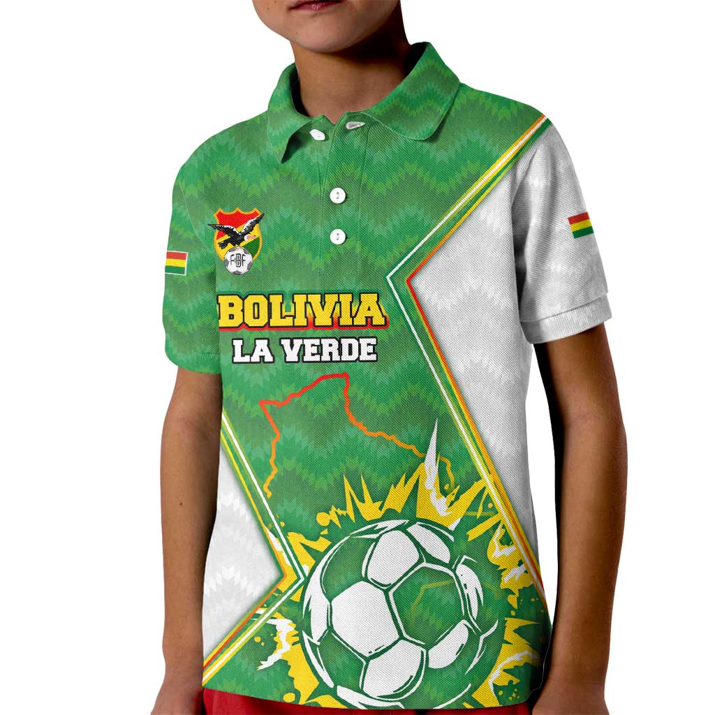 Personalized Bolivia La Verde Soccer Kid Polo Shirt with Number and Flaming Ball Graphic