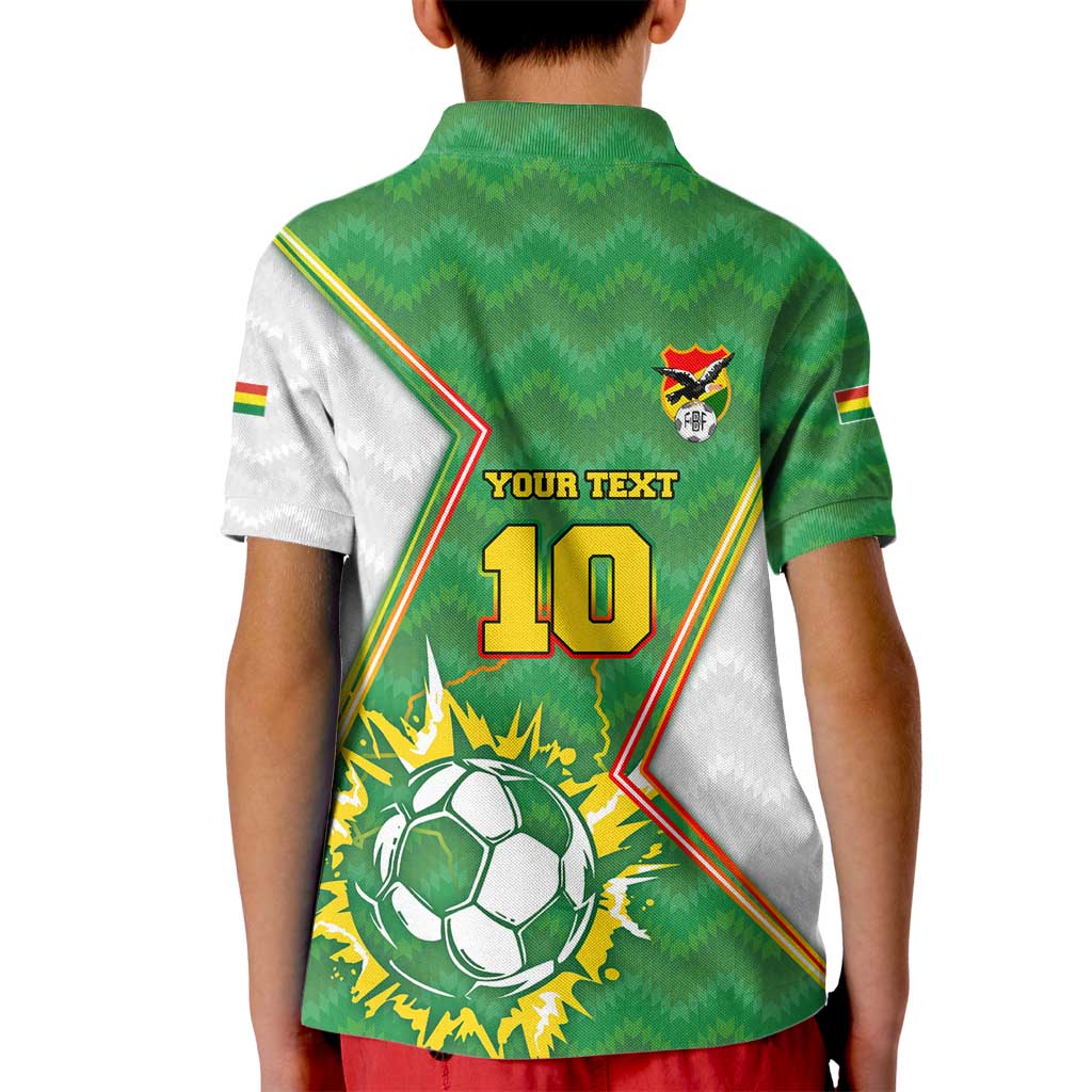 Personalized Bolivia La Verde Soccer Kid Polo Shirt with Number and Flaming Ball Graphic TS04
