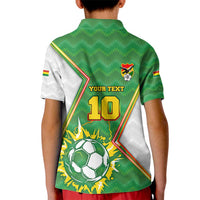Personalized Bolivia La Verde Soccer Kid Polo Shirt with Number and Flaming Ball Graphic TS04