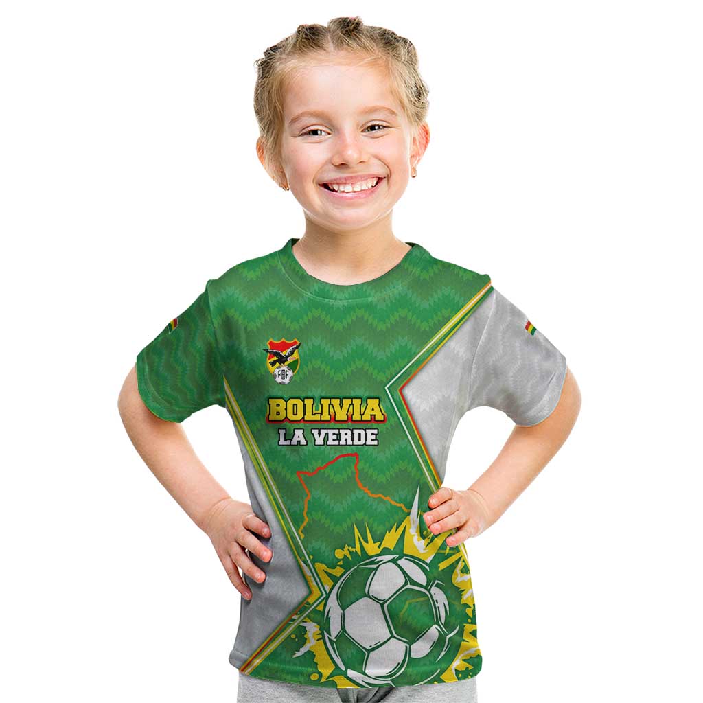 Personalized Bolivia La Verde Soccer Kid T Shirt with Number and Flaming Ball Graphic