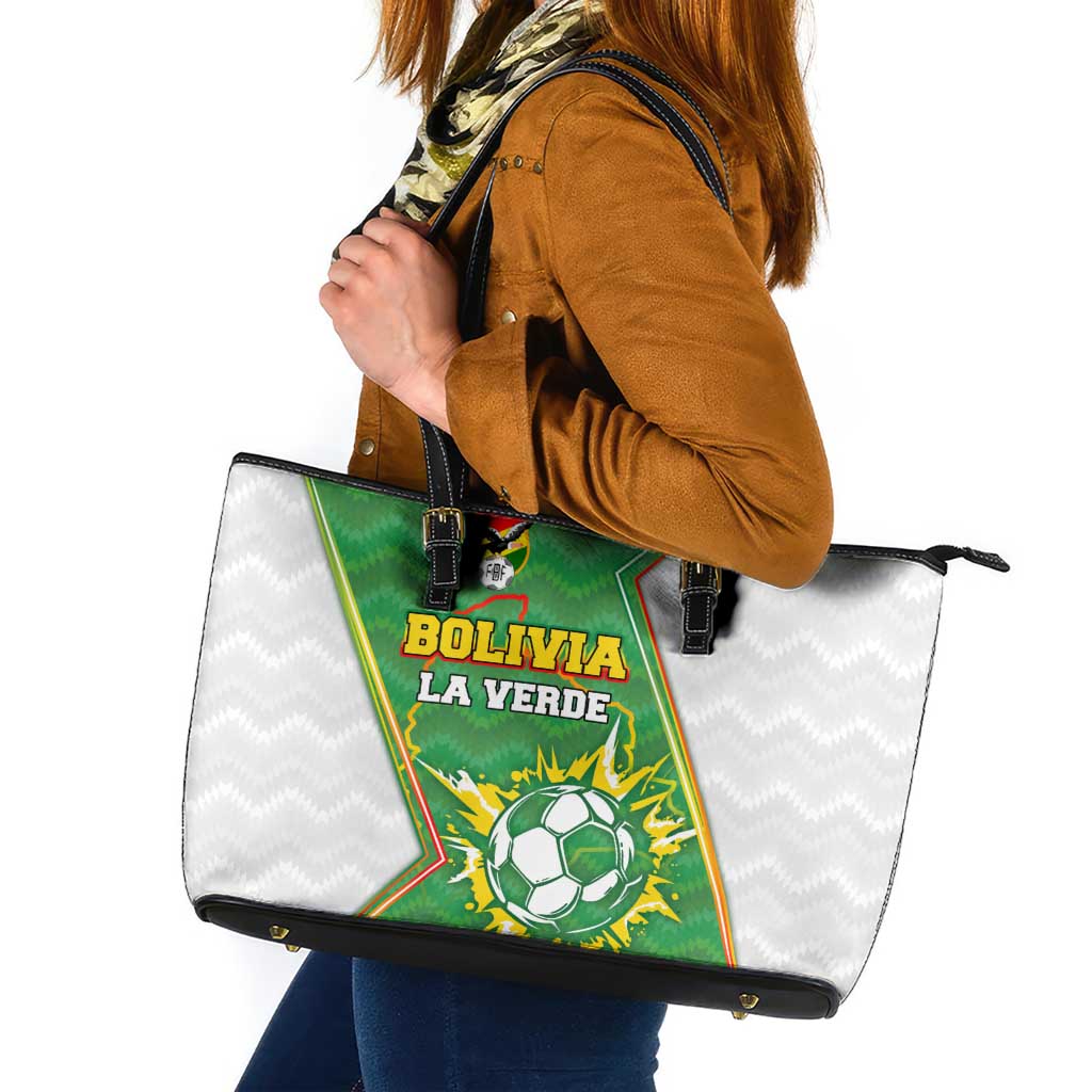 Bolivia La Verde Soccer Leather Tote Bag with Number and Flaming Ball Graphic