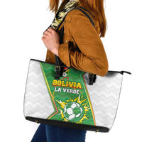 Bolivia La Verde Soccer Leather Tote Bag with Number and Flaming Ball Graphic