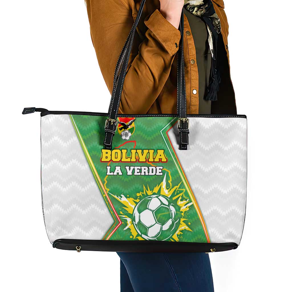 Bolivia La Verde Soccer Leather Tote Bag with Number and Flaming Ball Graphic