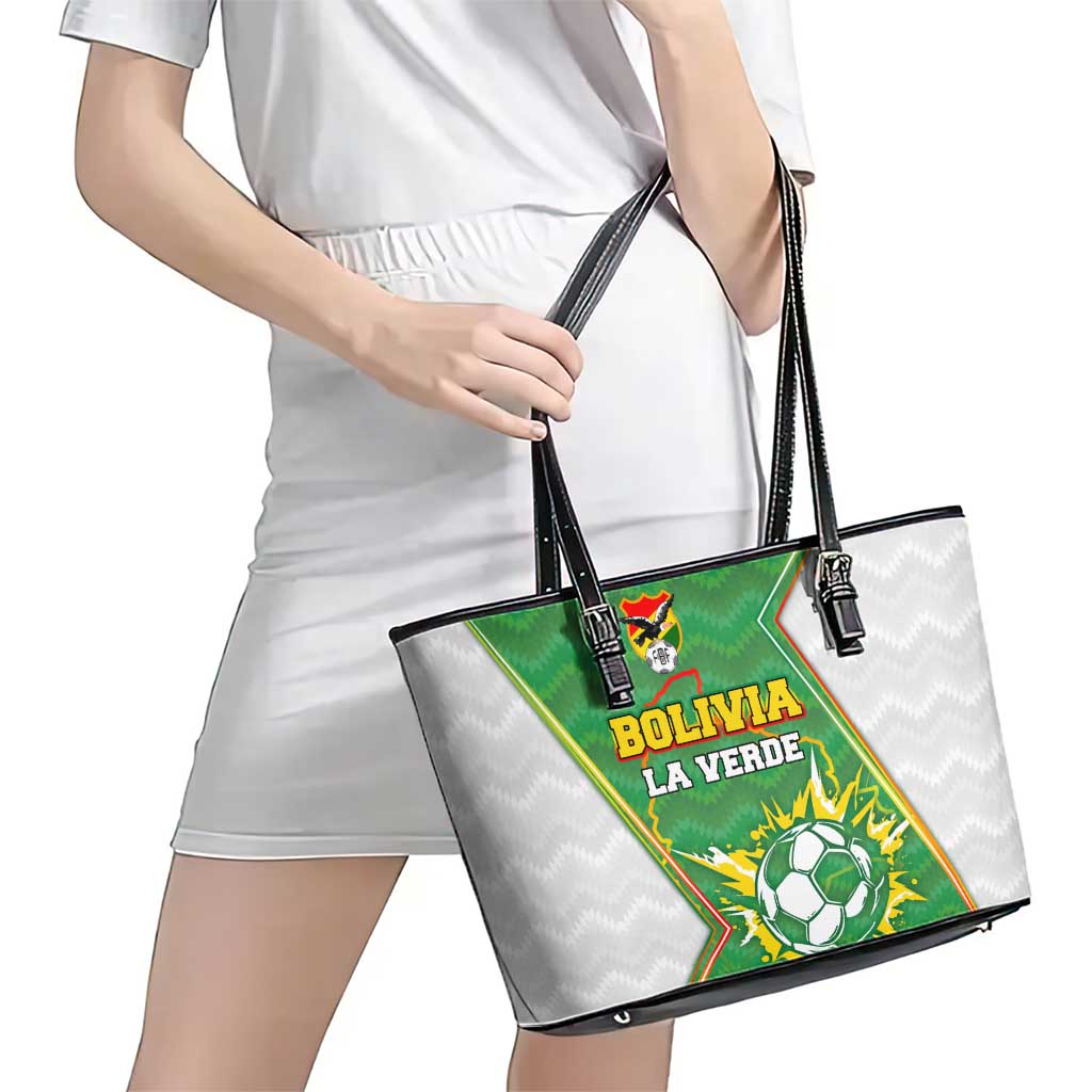 Bolivia La Verde Soccer Leather Tote Bag with Number and Flaming Ball Graphic