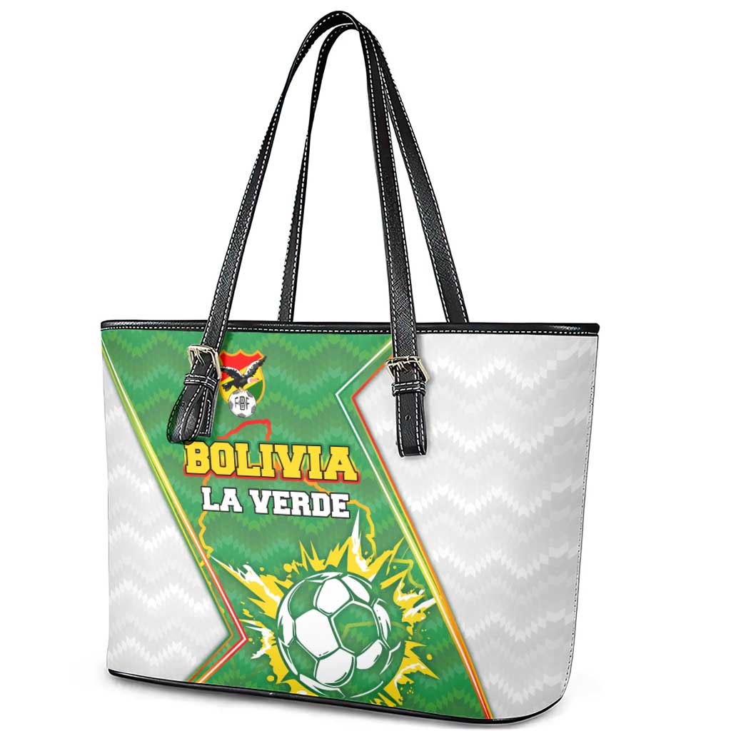 Bolivia La Verde Soccer Leather Tote Bag with Number and Flaming Ball Graphic