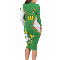 Personalized Bolivia La Verde Soccer Long Sleeve Bodycon Dress with Number and Flaming Ball Graphic TS04