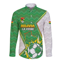 Personalized Bolivia La Verde Soccer Long Sleeve Button Shirt with Number and Flaming Ball Graphic