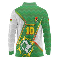 Personalized Bolivia La Verde Soccer Long Sleeve Polo Shirt with Number and Flaming Ball Graphic TS04