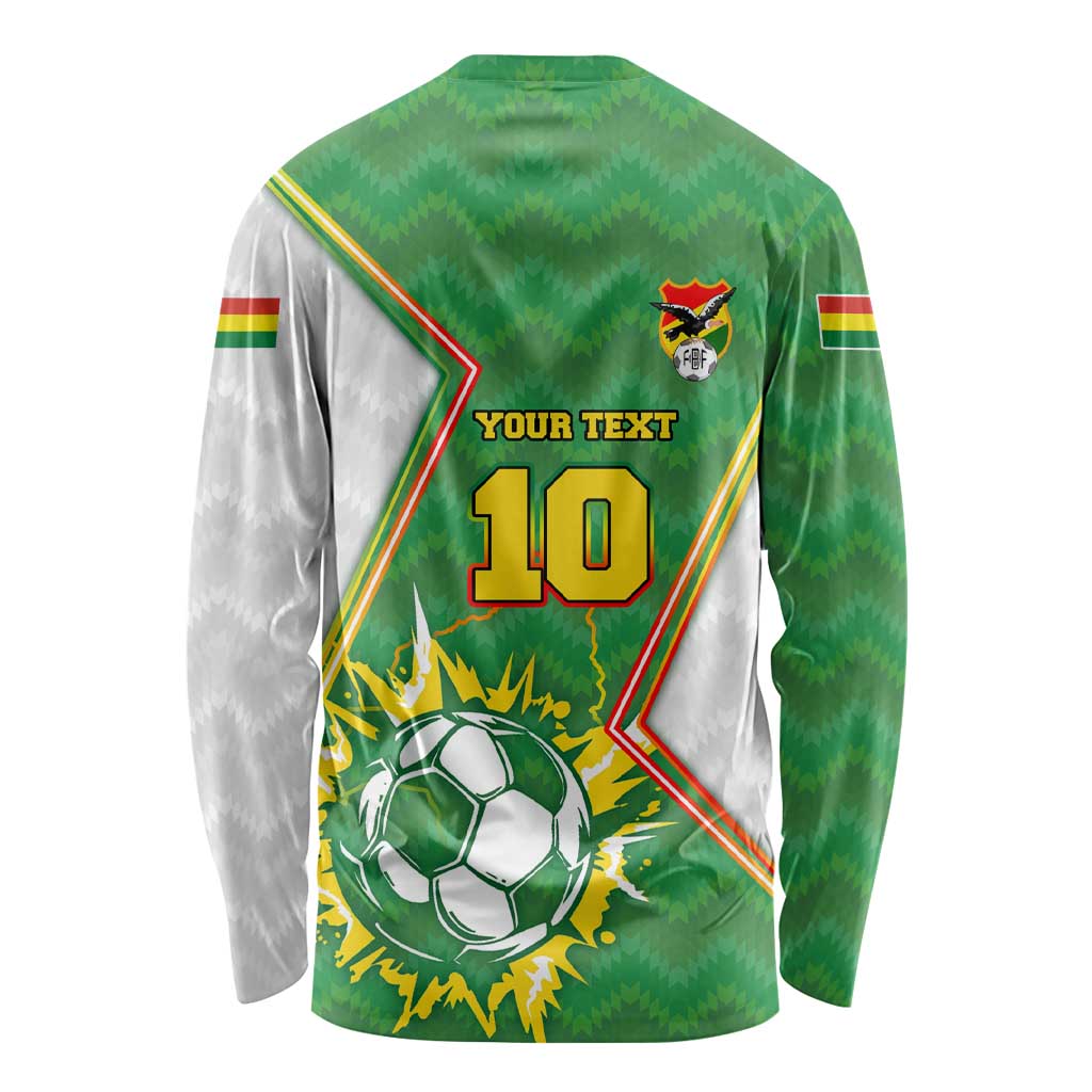 Personalized Bolivia La Verde Soccer Long Sleeve Shirt with Number and Flaming Ball Graphic TS04