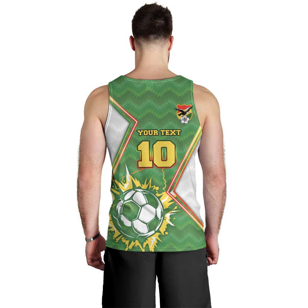 Personalized Bolivia La Verde Soccer Men Tank Top with Number and Flaming Ball Graphic TS04