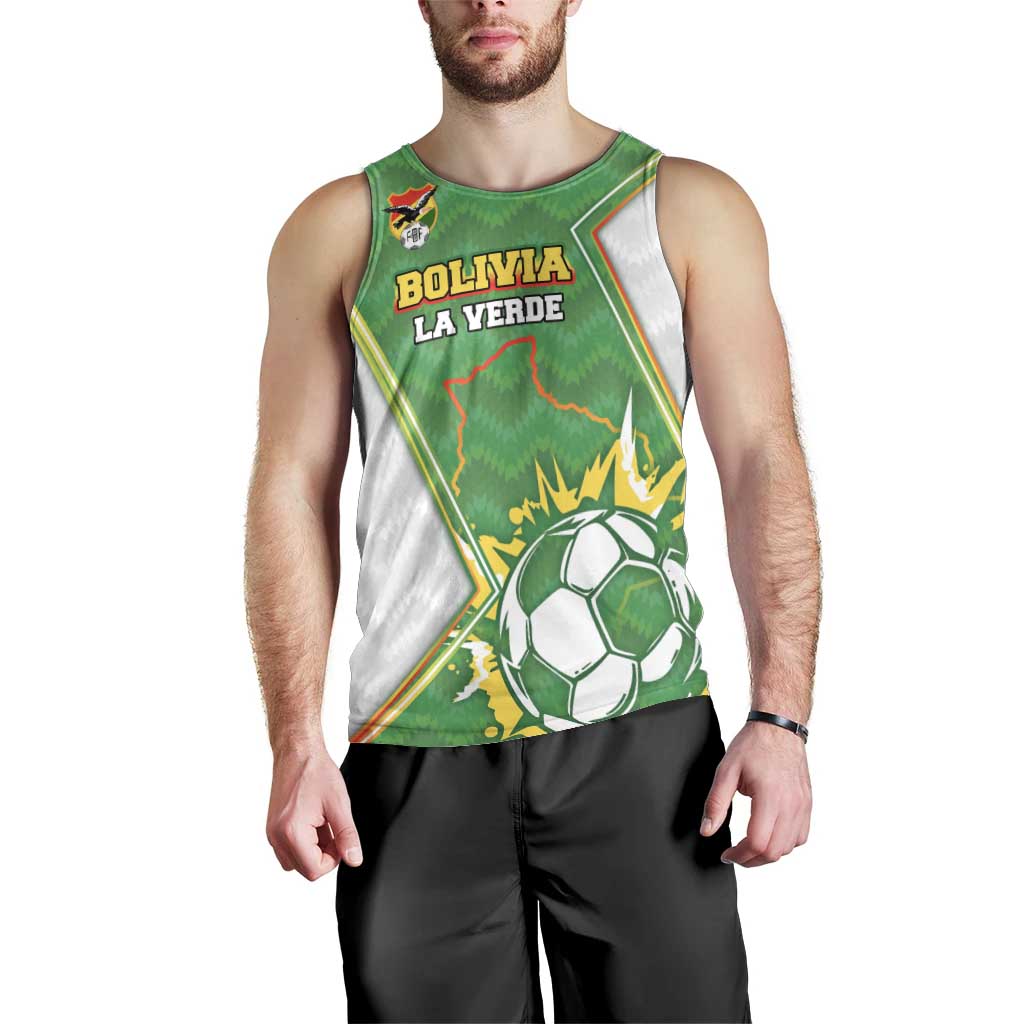 Personalized Bolivia La Verde Soccer Men Tank Top with Number and Flaming Ball Graphic