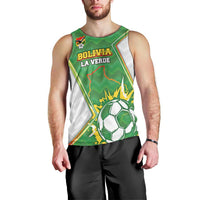 Personalized Bolivia La Verde Soccer Men Tank Top with Number and Flaming Ball Graphic