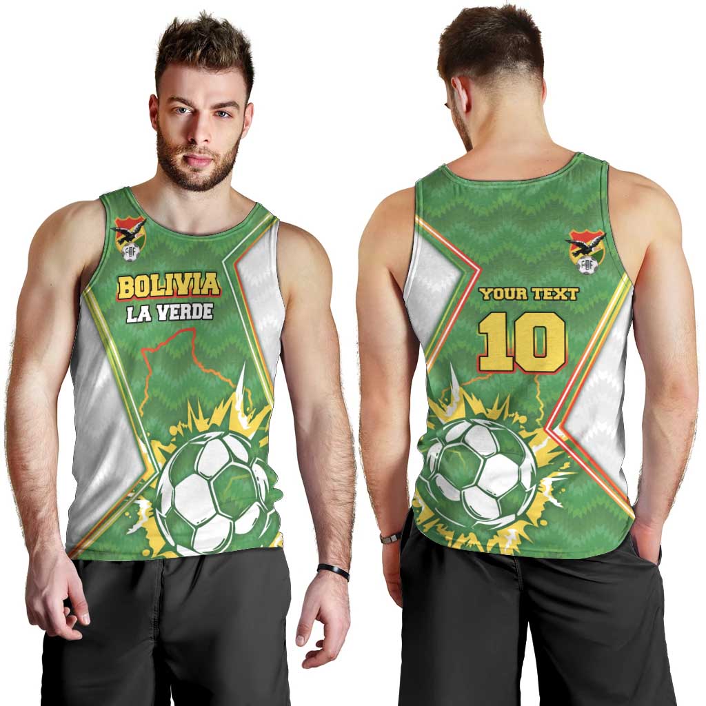 Personalized Bolivia La Verde Soccer Men Tank Top with Number and Flaming Ball Graphic TS04