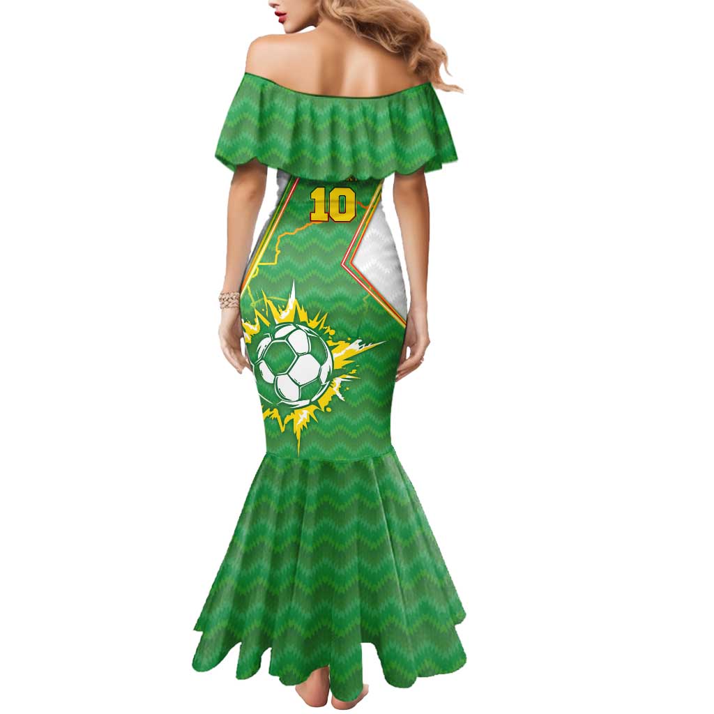 Personalized Bolivia La Verde Soccer Mermaid Dress with Number and Flaming Ball Graphic TS04