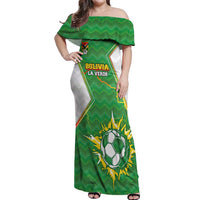 Personalized Bolivia La Verde Soccer Off Shoulder Maxi Dress with Number and Flaming Ball Graphic