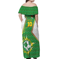 Personalized Bolivia La Verde Soccer Off Shoulder Maxi Dress with Number and Flaming Ball Graphic TS04