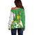Personalized Bolivia La Verde Soccer Off Shoulder Sweater with Number and Flaming Ball Graphic