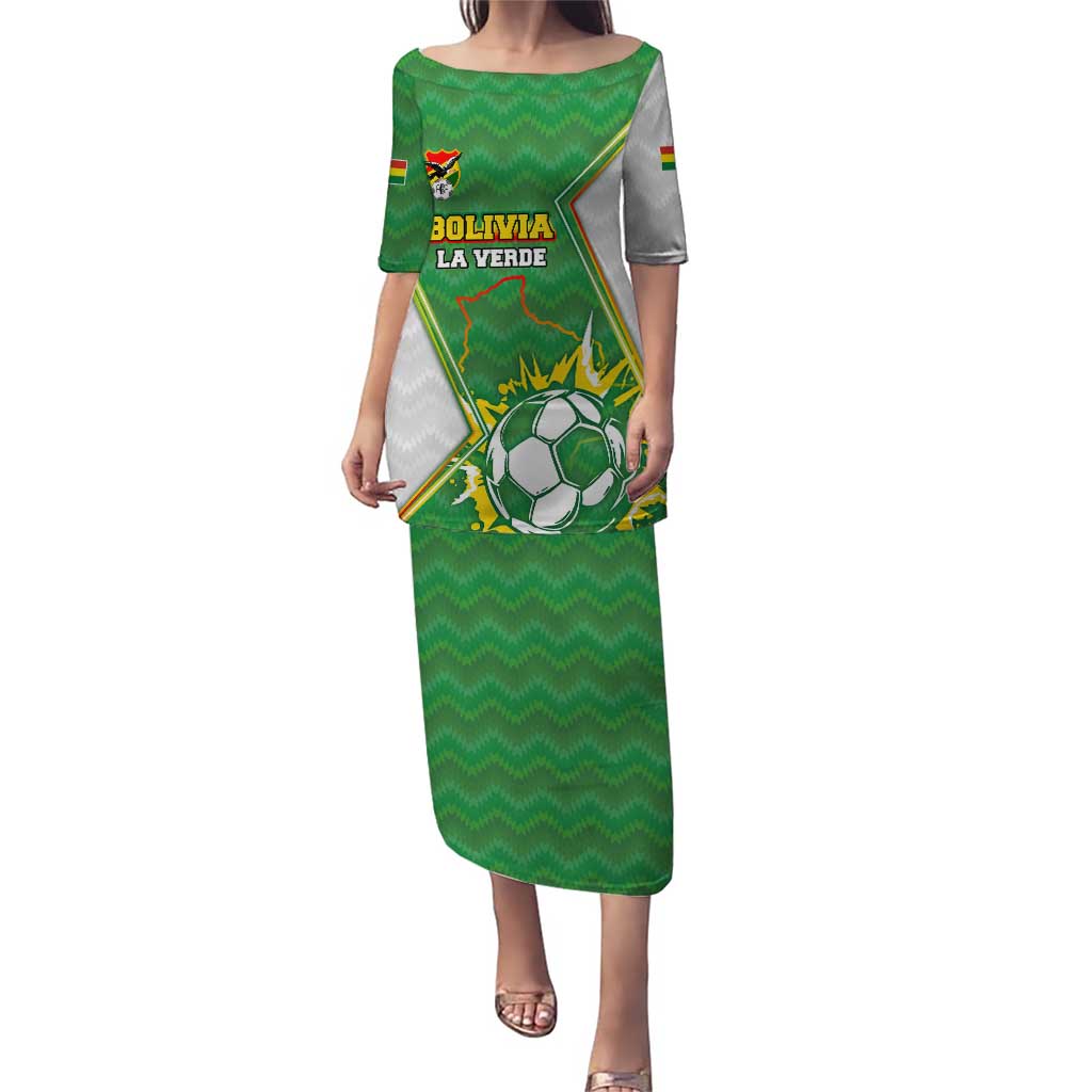 Personalized Bolivia La Verde Soccer Puletasi with Number and Flaming Ball Graphic