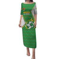 Personalized Bolivia La Verde Soccer Puletasi with Number and Flaming Ball Graphic