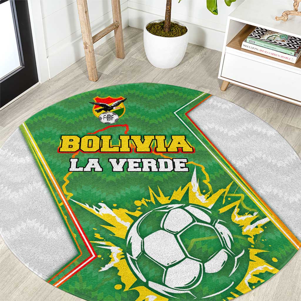 Bolivia La Verde Soccer Round Carpet with Number and Flaming Ball Graphic