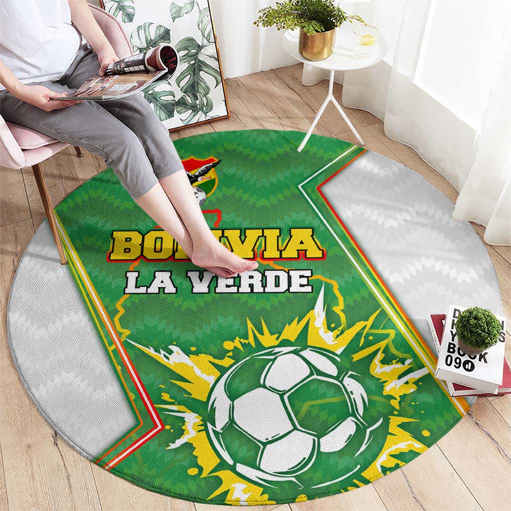 Bolivia La Verde Soccer Round Carpet with Number and Flaming Ball Graphic
