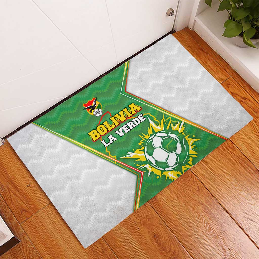 Bolivia La Verde Soccer Rubber Doormat with Number and Flaming Ball Graphic