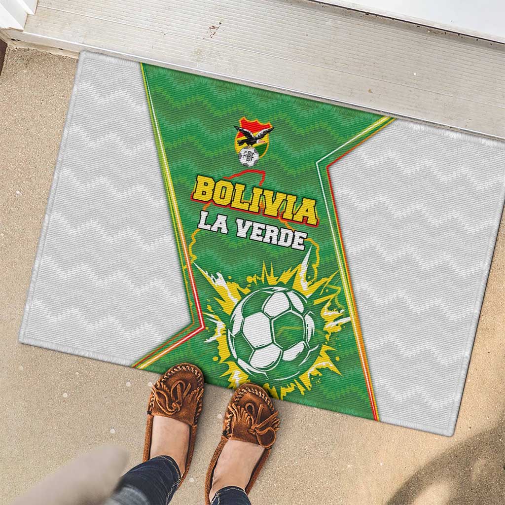 Bolivia La Verde Soccer Rubber Doormat with Number and Flaming Ball Graphic