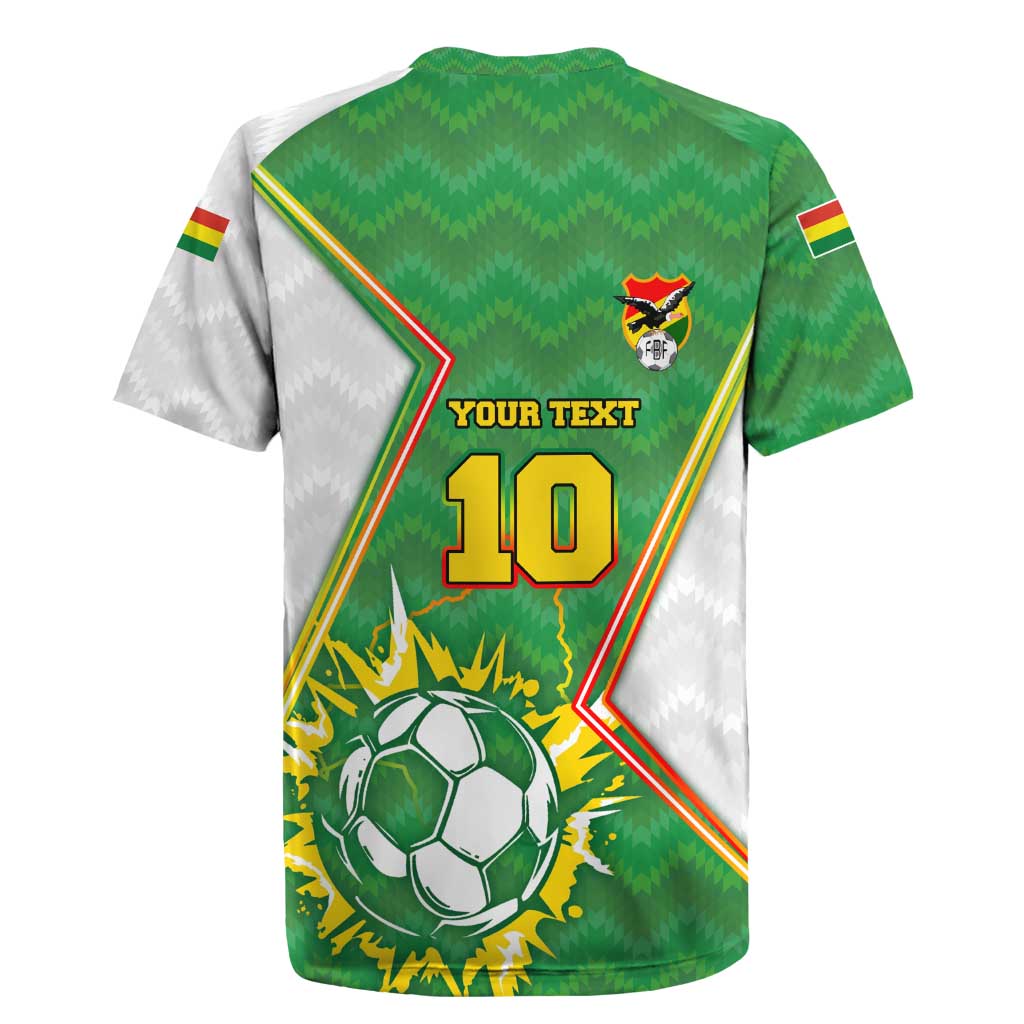 Personalized Bolivia La Verde Soccer Rugby Jersey with Number and Flaming Ball Graphic TS04
