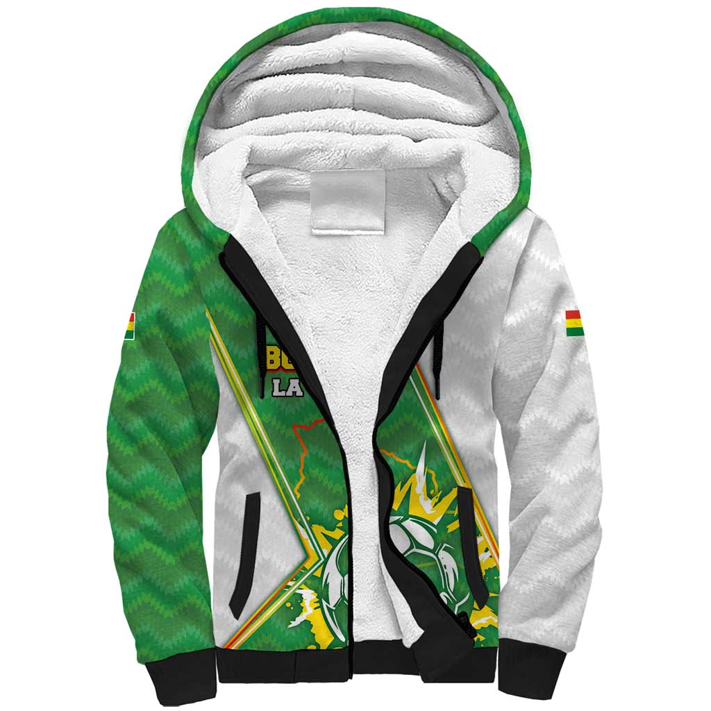 Personalized Bolivia La Verde Soccer Sherpa Hoodie with Number and Flaming Ball Graphic