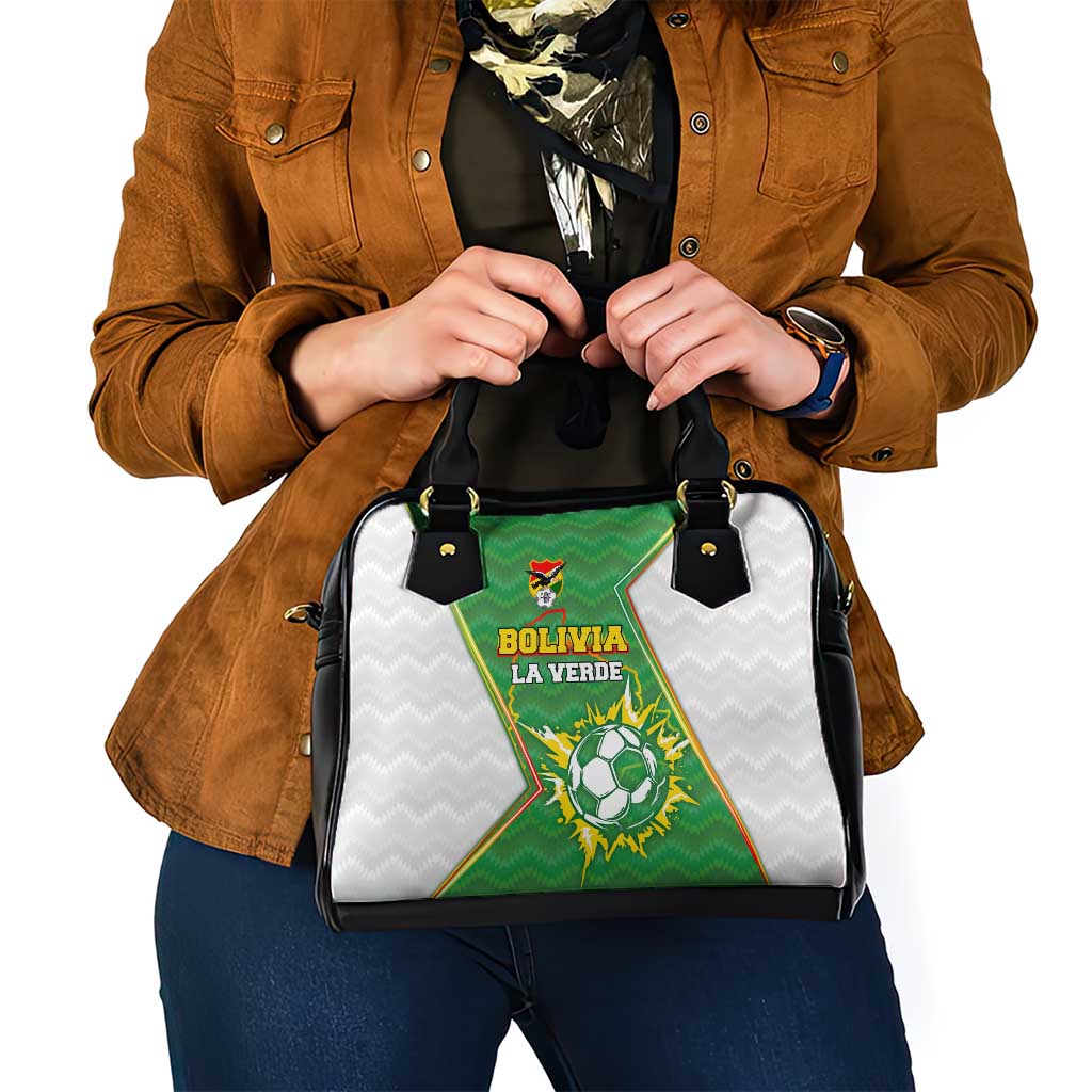 Bolivia La Verde Soccer Shoulder Handbag with Number and Flaming Ball Graphic