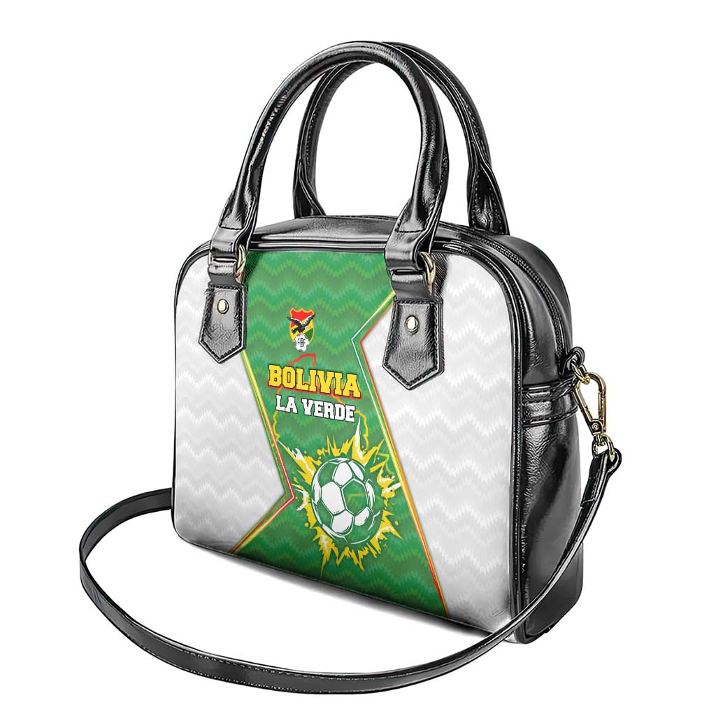 Bolivia La Verde Soccer Shoulder Handbag with Number and Flaming Ball Graphic