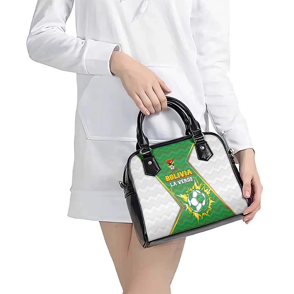 Bolivia La Verde Soccer Shoulder Handbag with Number and Flaming Ball Graphic