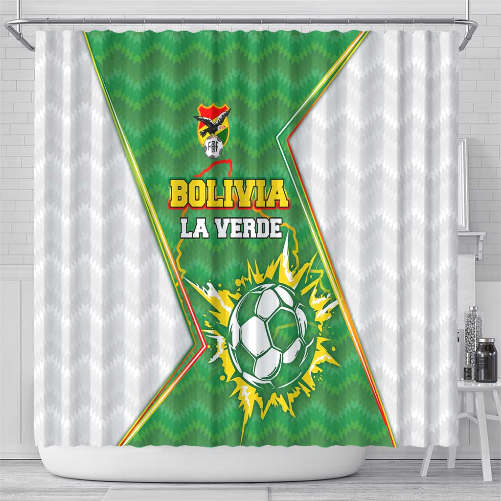 Bolivia La Verde Soccer Shower Curtain with Number and Flaming Ball Graphic
