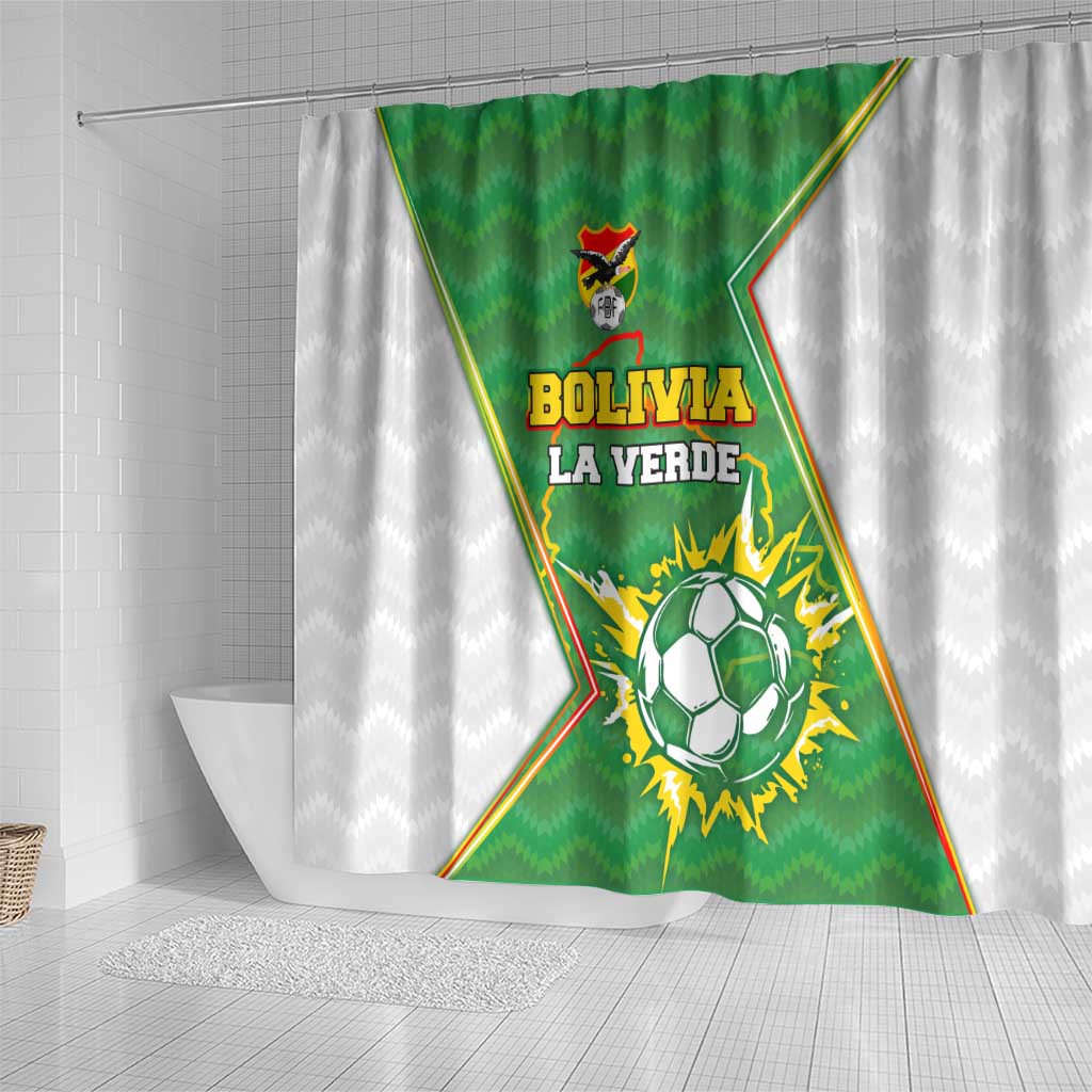 Bolivia La Verde Soccer Shower Curtain with Number and Flaming Ball Graphic