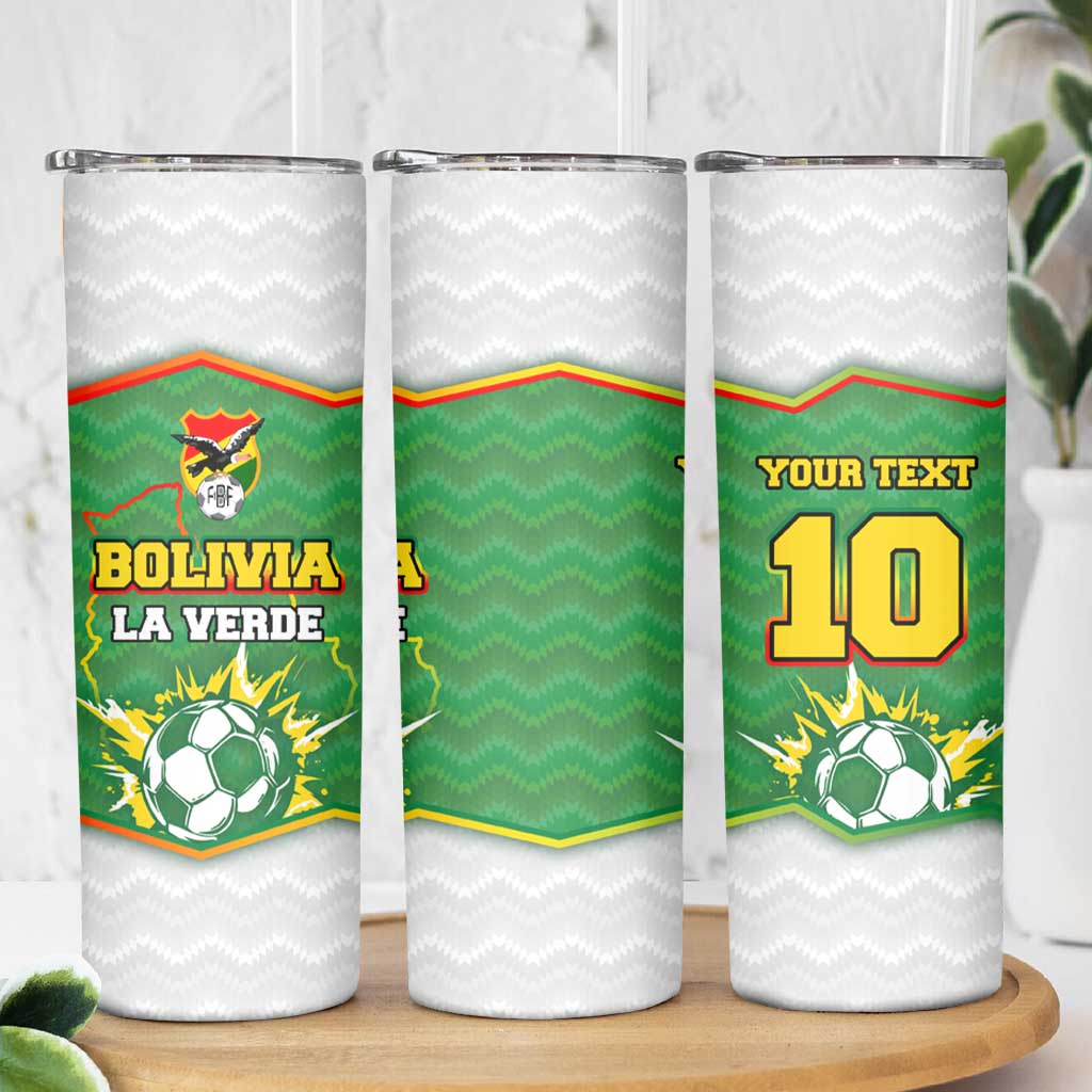 Bolivia La Verde Soccer Skinny Tumbler with Number and Flaming Ball Graphic TS04