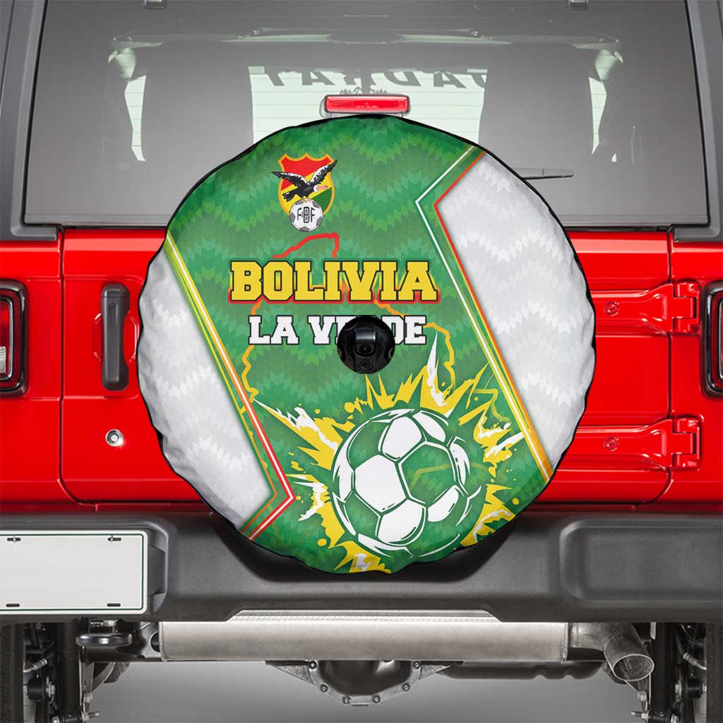 Bolivia La Verde Soccer Spare Tire Cover with Number and Flaming Ball Graphic