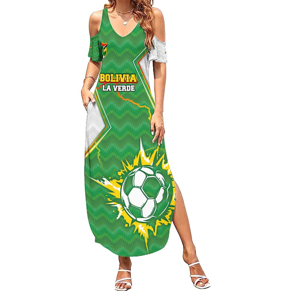 Personalized Bolivia La Verde Soccer Summer Maxi Dress with Number and Flaming Ball Graphic