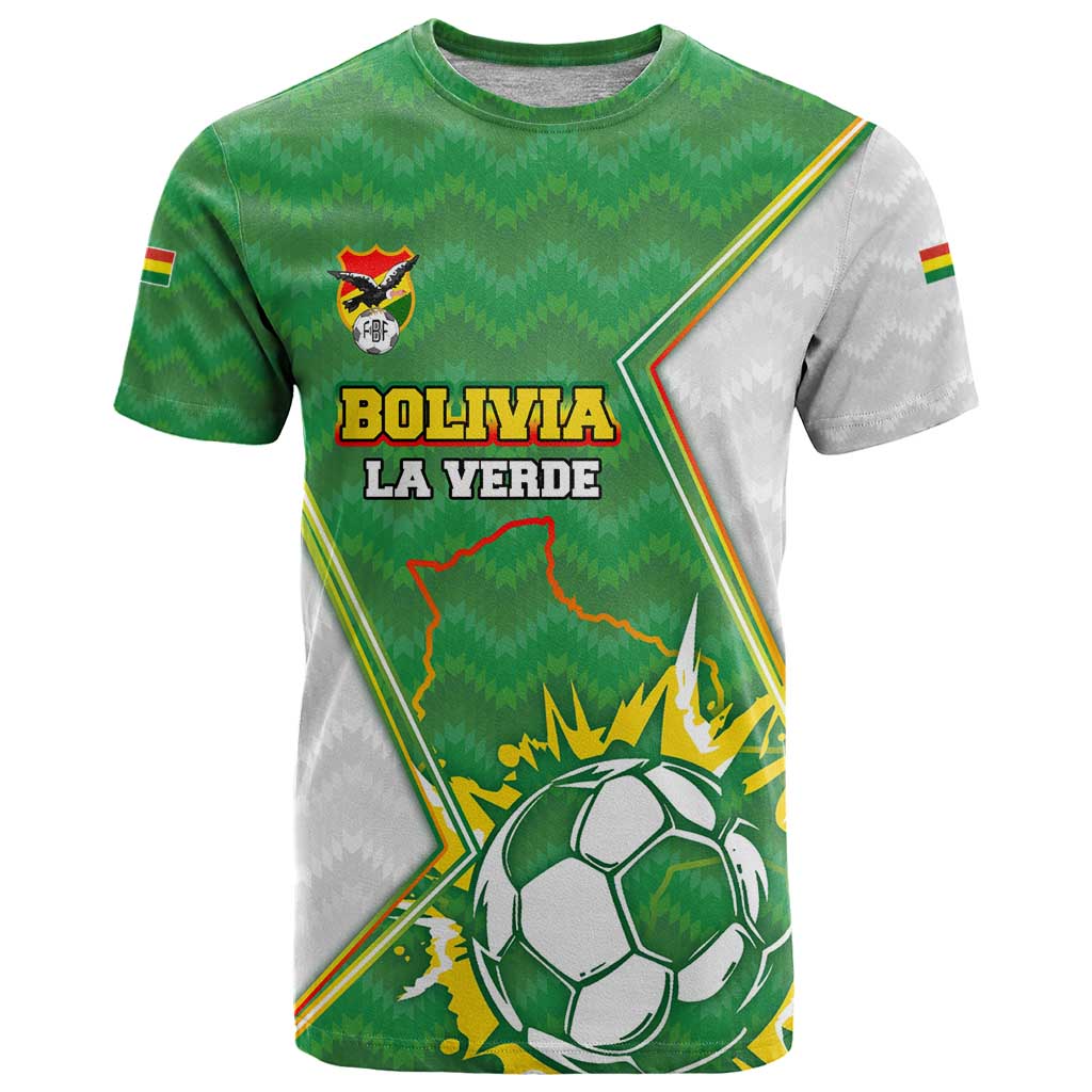Personalized Bolivia La Verde Soccer T Shirt with Number and Flaming Ball Graphic