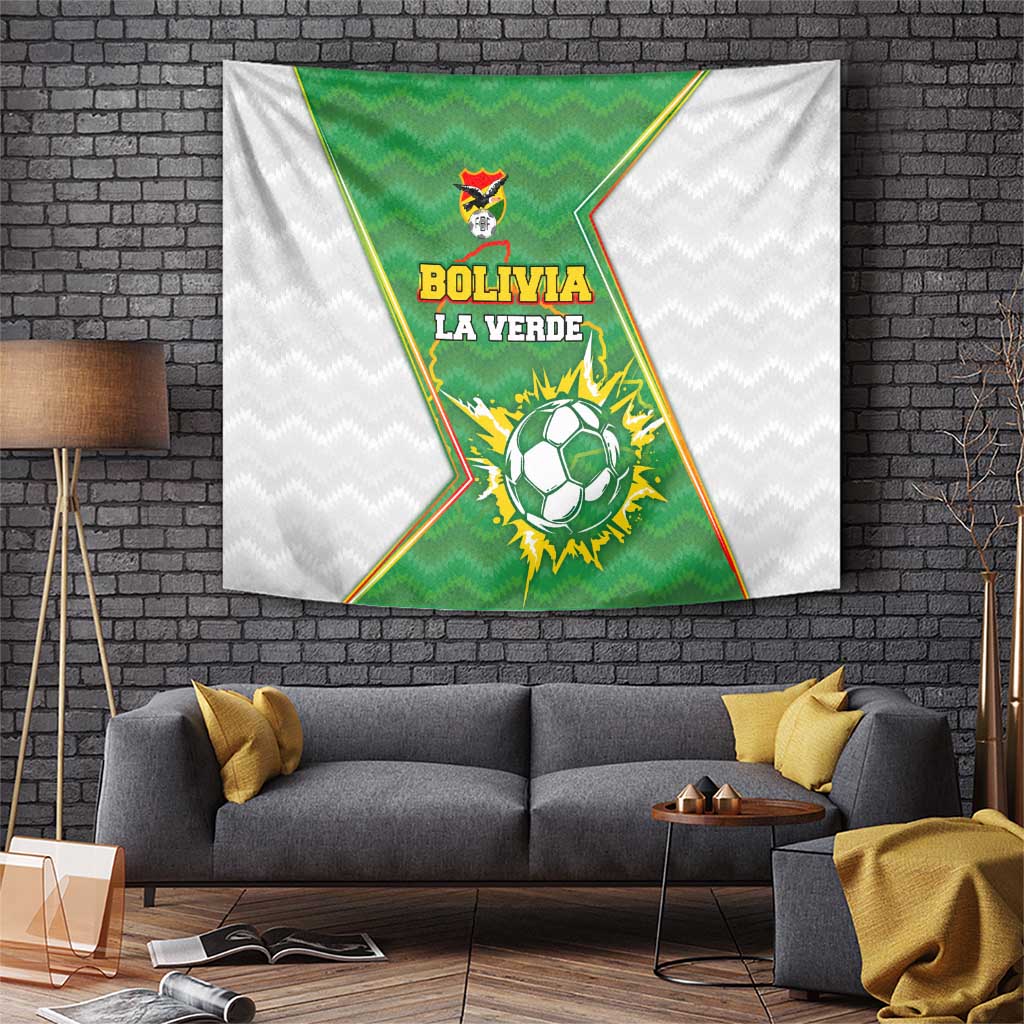 Bolivia La Verde Soccer Tapestry with Number and Flaming Ball Graphic